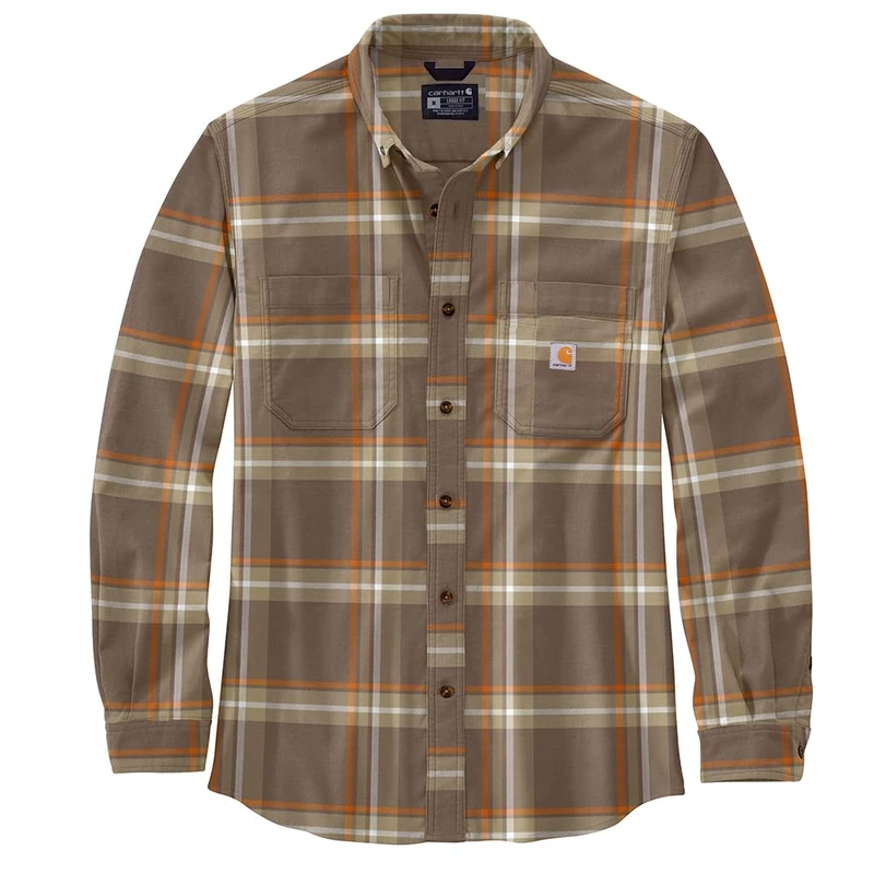 Carhartt Men's Long-Sleeved Shirt Flannel L/S Plaid Shirt, Chestnut, S