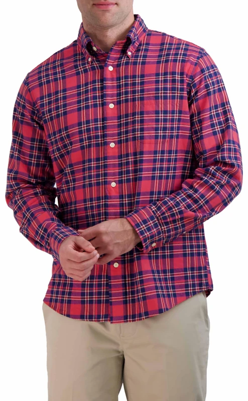 Brooks Brothers Men's Long Sleeve Flannel Sport Shirt, Red Plaid, Large - Image 1