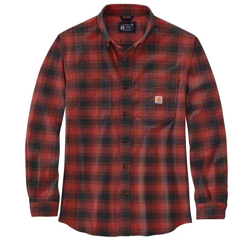 Carhartt Men's Long-Sleeved Shirt Flannel L/S Plaid Shirt, Red Ochre, XXL