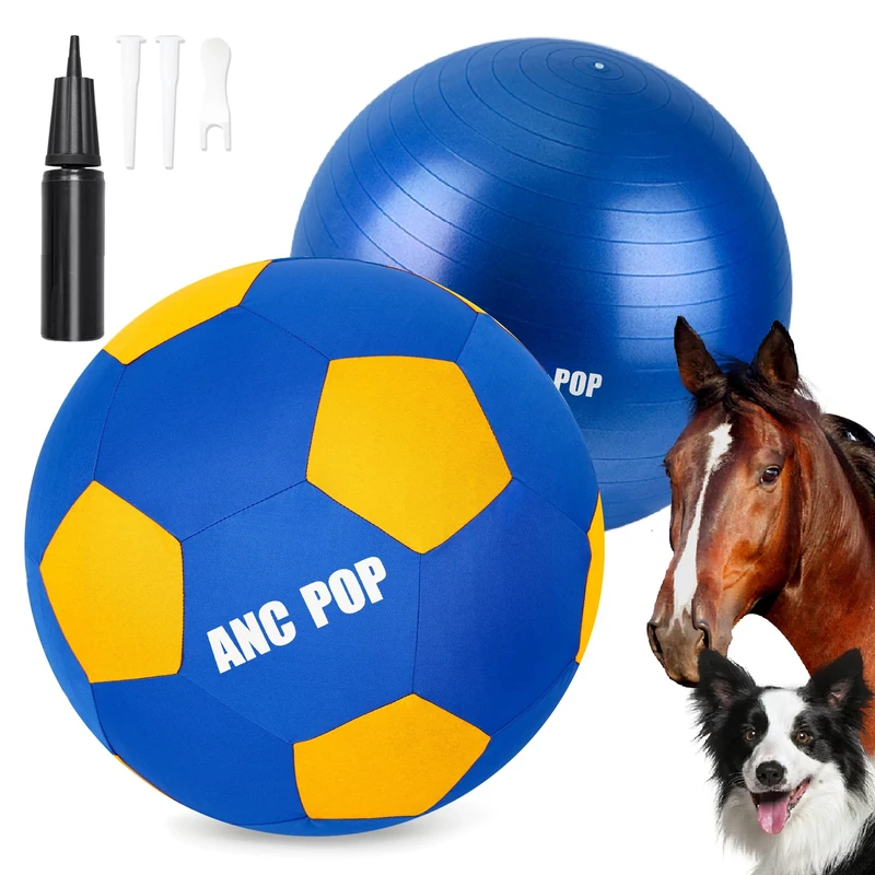 ANC POP Herding Horse Ball Herding Ball Toys for Horses 25" Mega Herding Dog Balls with Hand Pump, Training Soccer Ball for Horses Blue and Yellow