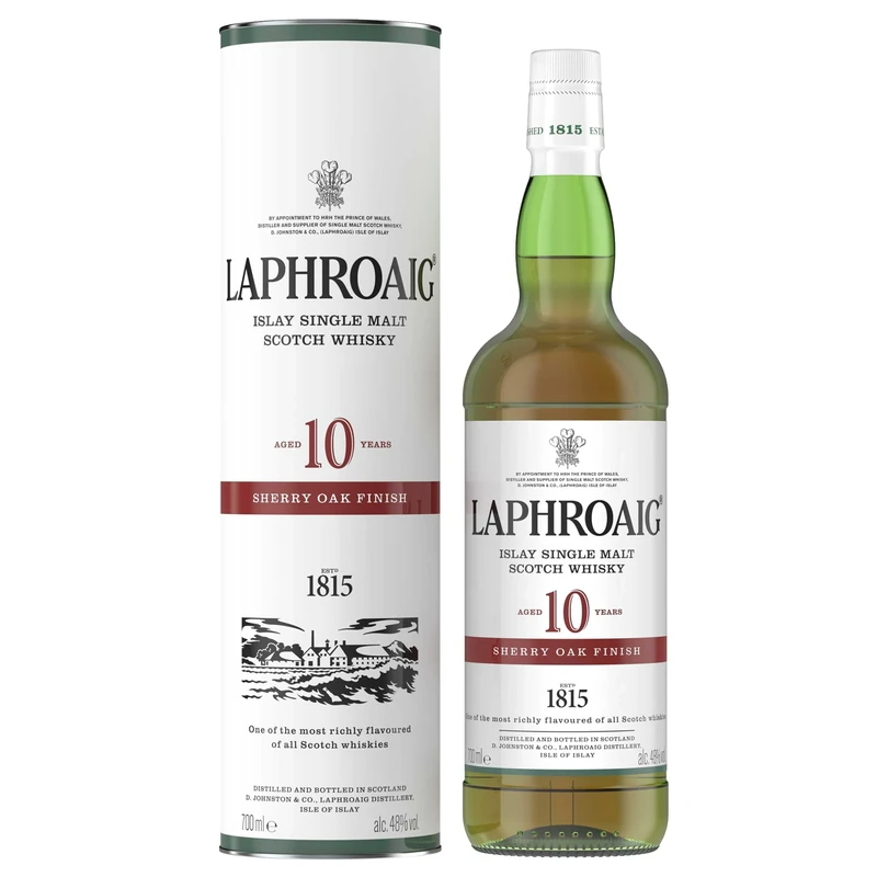 Laphroaig 10 Years Old Sherry Oak Finish | Single Malt Peated Scotch Whisky | Islay | Maple Syrup and Dark Chocolate | Bourbon and Oloroso Sherry Oak Cask Matured | 48 Percent ABV | 70 cl