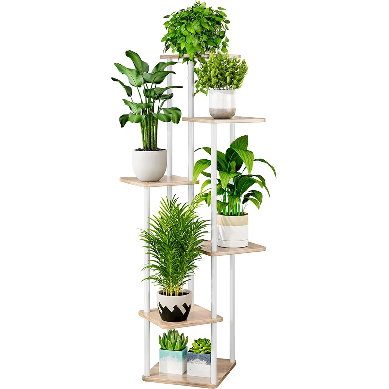 AZERPIAN Plant Stand 6 Layers Indoor Metal Shelf Flowers Multi Plant Corner Tall Patio Garden Living Room Balcony Bedroom White