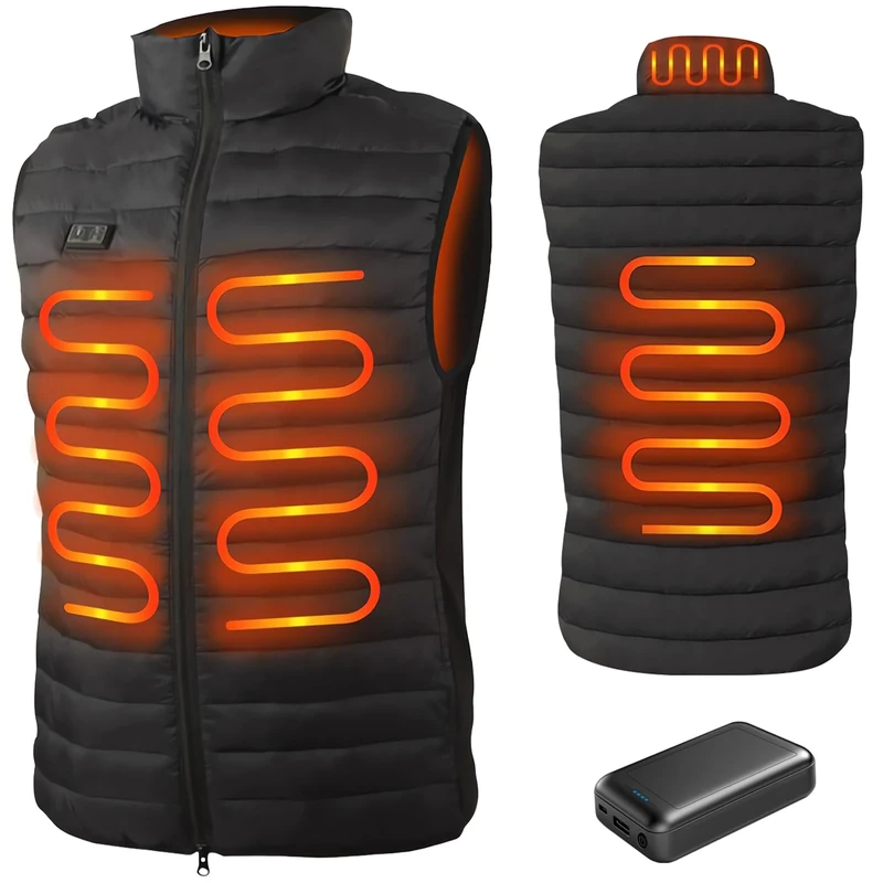 seenlast Heated Gilet for Men, Heated Vest with 10000mah power bank, Heated Jacket with 4 Heat Zones,3 Heat Settings Lightweight Heated Body Warmer for Outdoor Camping Riding Hiking, Machine Washable