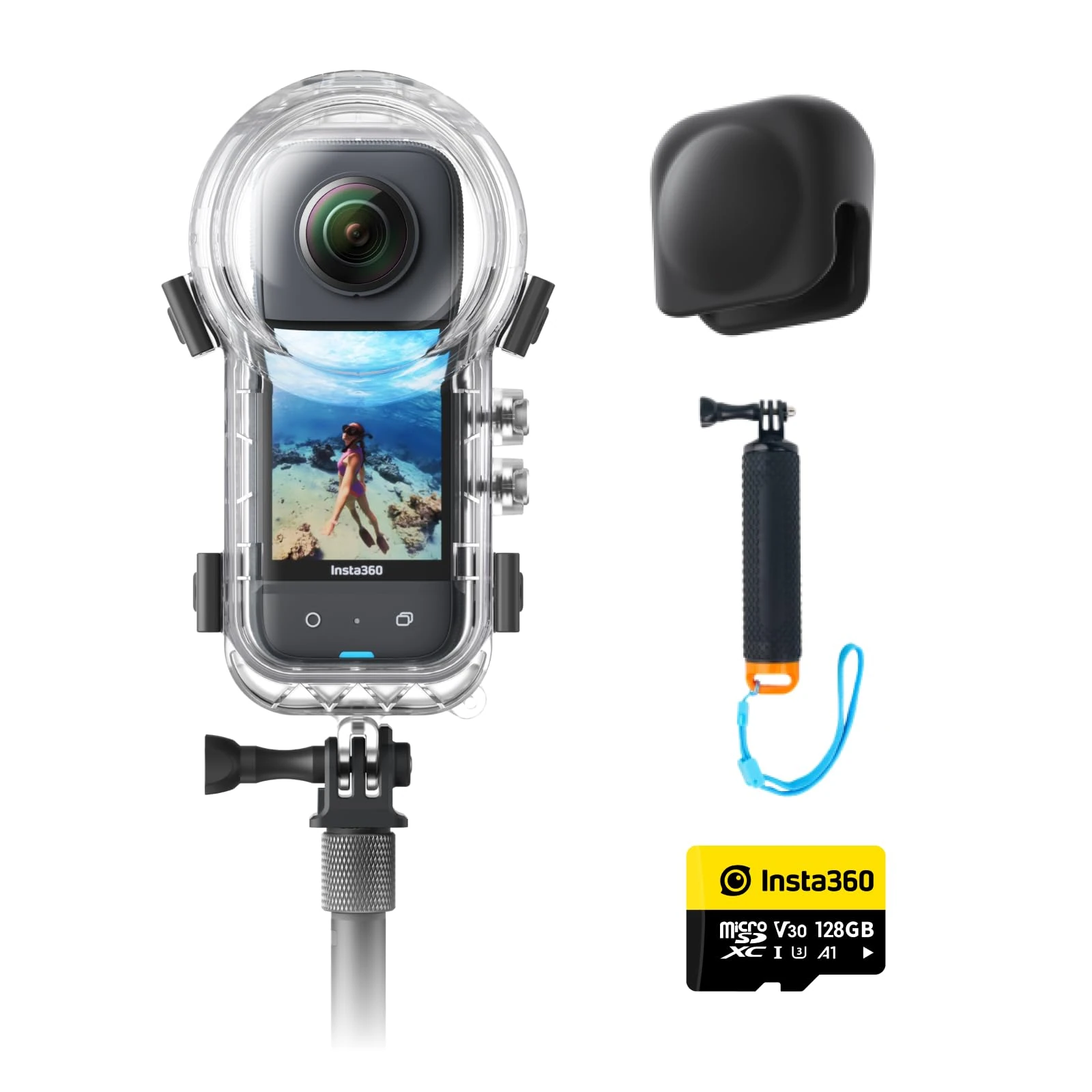 Insta360 X3 Invisible Dive Bundle - Waterproof 360° Action Camera with 1/2 Inch Sensor, 5.7K 360°, 72MP 360° Photos, Stabilization, 2.29 Inch Touchscreen, Vibration Feedback, Live Streaming