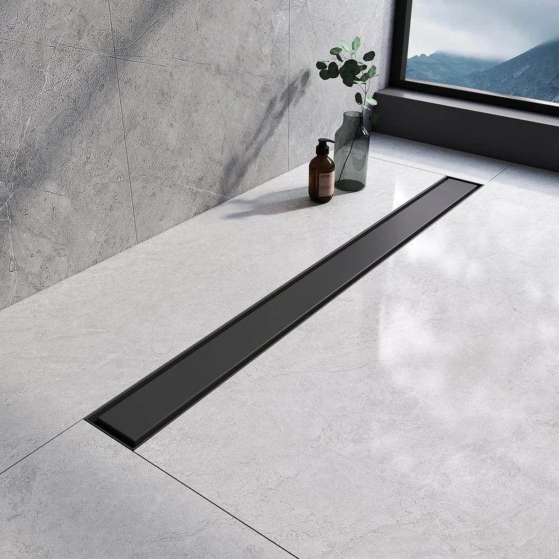 EMKE Linear Shower Drain 800mm, 304 Stainless Steel Long Invisible Shower Floor Drain with Odor Stop and Hair Strainer, 2 in 1 Tile Insert Double-Sided Shower Drain for Kitchen, Bathroom - Matte Black