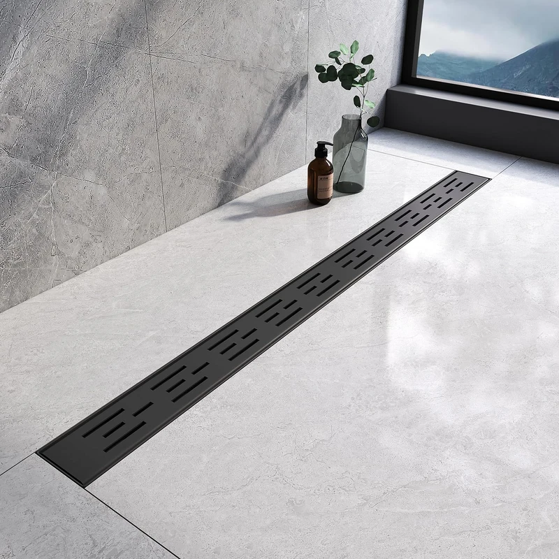 EMKE Linear Shower Drain 900mm, 304 Stainless Steel Long Invisible Shower Floor Drain with Odor Stop and Hair Strainer, Wet Room Drain for Kitchen, Bathroom and Washroom - Matte Black