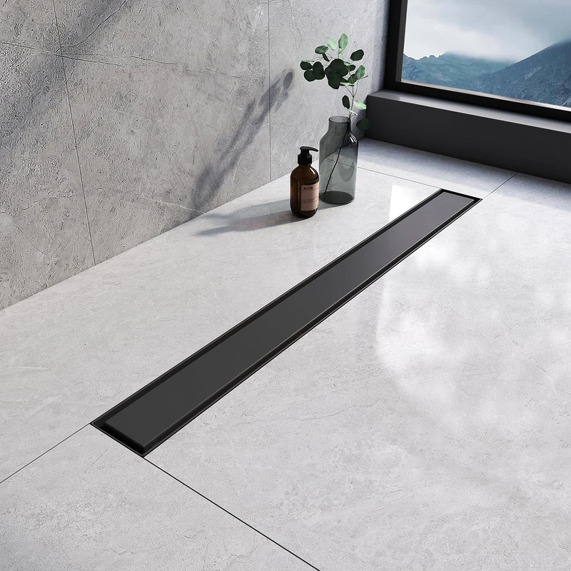 EMKE Linear Shower Drain 700mm, 304 Stainless Steel Long Invisible Shower Floor Drain with Odor Stop and Hair Strainer, 2 in 1 Tile Insert Double-Sided Shower Drain for Kitchen, Bathroom - Matte Black - Image 1