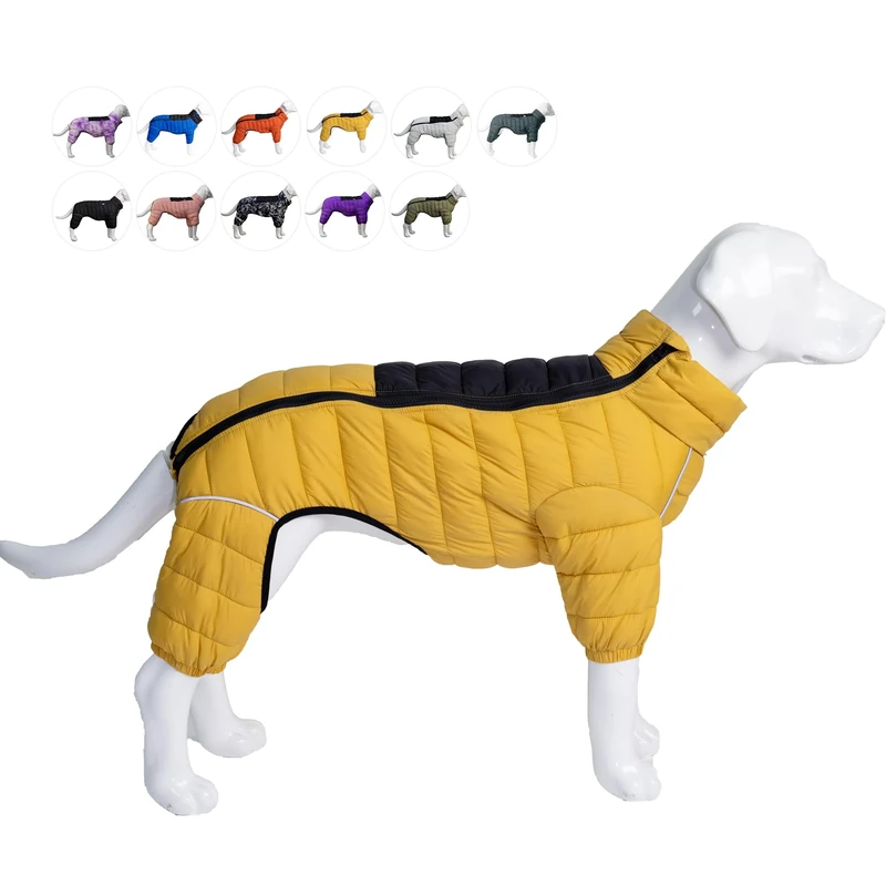Lovelonglong Dog Coat Dog Warm Jacket, 4 Legs Covered Waterproof Windproof Reflective Warm Dog Vest, Zippered Adjustable Outdoor Dog Snow Jacket for Small Medium Large Dogs Yellow XXXXL