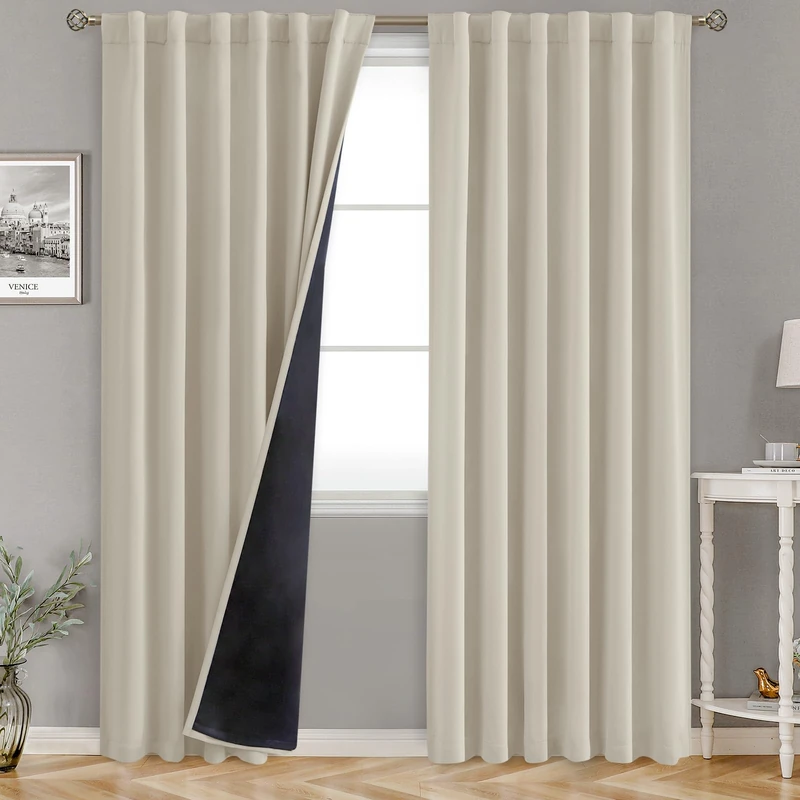 BGment 100% Room Darkening Thermal Insulated Blackout Curtains 95 Inches Long with Liner, Rod Pocket and Back Tab Double Layer Noise Reduce Curtains for Bedroom (52 x 95 Inch, 2 Panels, Cashmere)