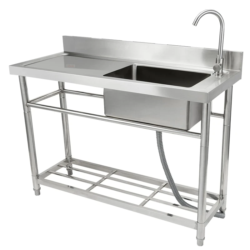 VEVOR Stainless Steel Utility Sink, 1 Compartment Free Standing Small Sink w/Workbench Faucet & Legs, 47.2 x 19.7 x 37.4 in Commercial Single Bowl Sinks for Garage, Restaurant, Laundry
