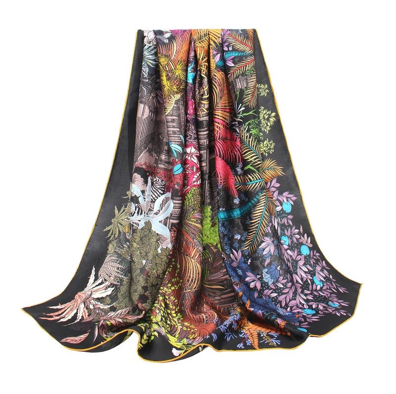 ANDANTINO 100% Pure Mulberry Silk Scarf 43" Large Square Lightweight Headscarf& Shawl–Women Hair Wraps-With Gift Packed, Colorful Plants, Large