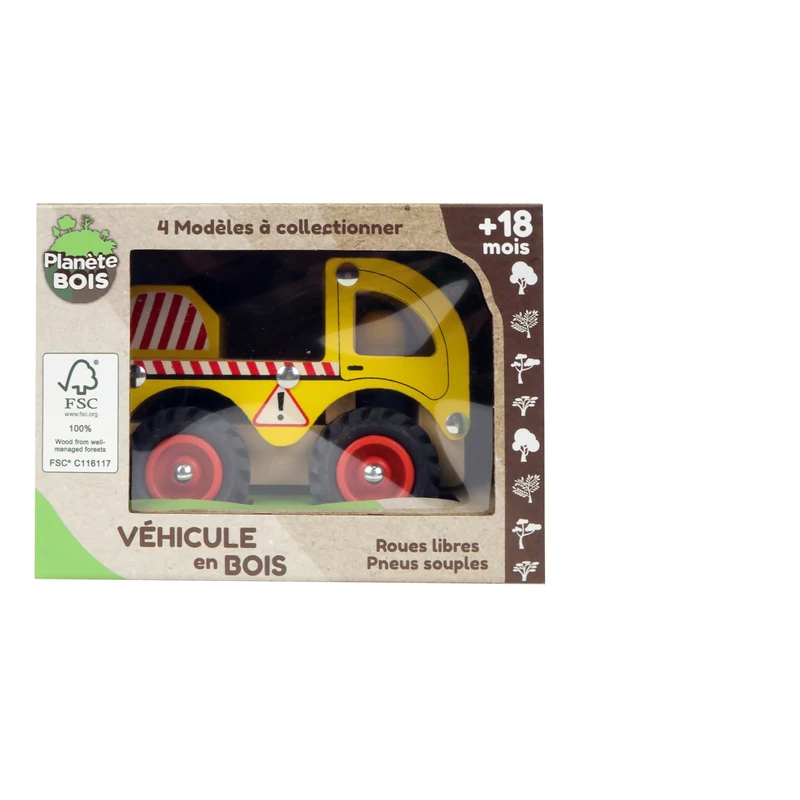 PLANÈTE BOIS - Pack of 12 Commercial Vehicles - FSC - 052470PA - 12 Pieces - Multi-Coloured - Wood - Children's Game - Car - Durable Toy - 12 cm x 8 cm - Ages 18 Months and Above