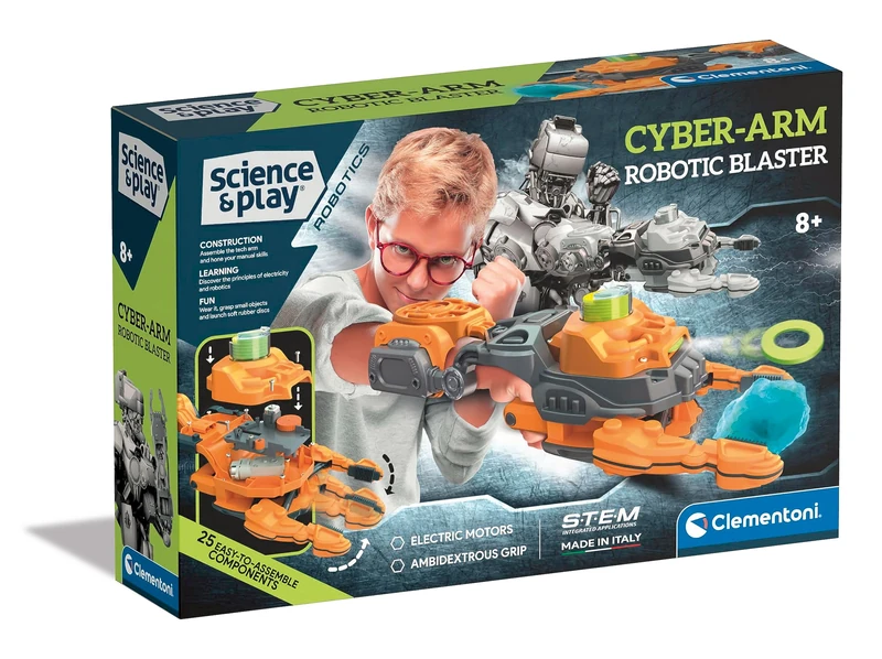Clementoni- Science & Play Cyber Blaster Arm: Robotic Glove Shoots Discs, Educational Science Kit for Kids (8+ Years)