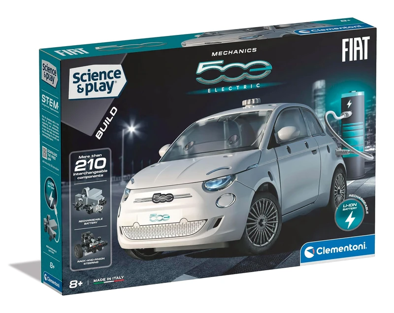 Clementoni- Fiat 500 Electric Car: Building Set for Kids, Mechanics, Science Kit, STEM Toy With Rechargeable Battery(8+ Years) - Image 1
