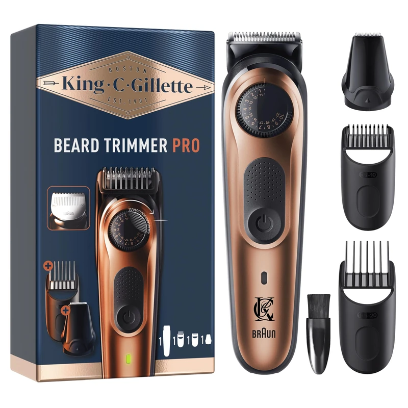 King C. Gillette Men's Electric Beard Trimmer PRO, Electric Razor for Men with Precision Wheel for 40 Beard Lengths, Lifetime Sharp Blades, Washable Head, 2 Different Combs for All Beards