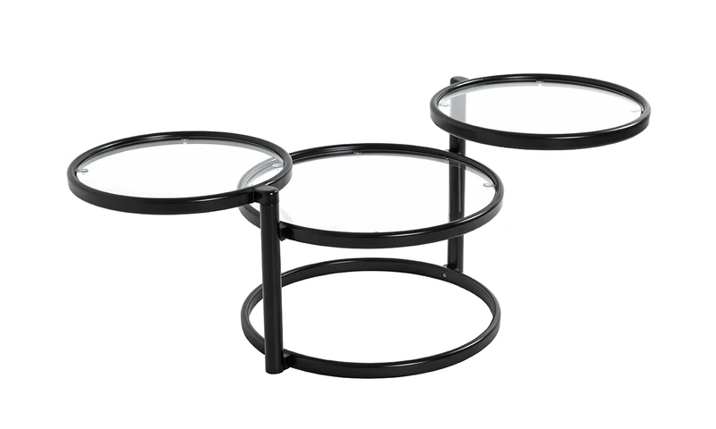HAKU Möbel coffee table black, metal, tempered glass - Size: W 58-140 cm x H 43 cm x D 50 cm, Style: Modern