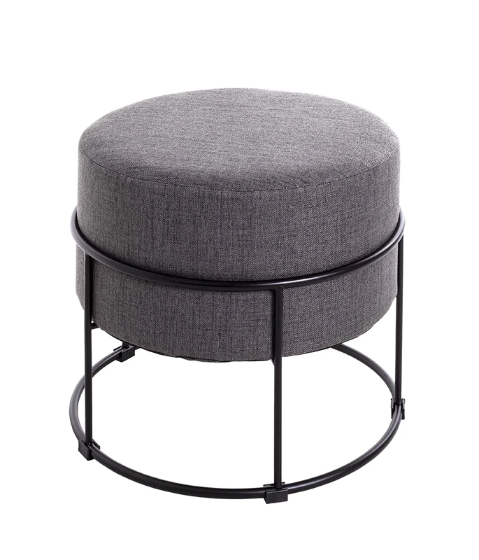 HAKU Mobel Stool Anthracite, Black, Mdf, Metal, Fabric - Size: H 44 cm X Ø 48 cm, Style: Art Deco
