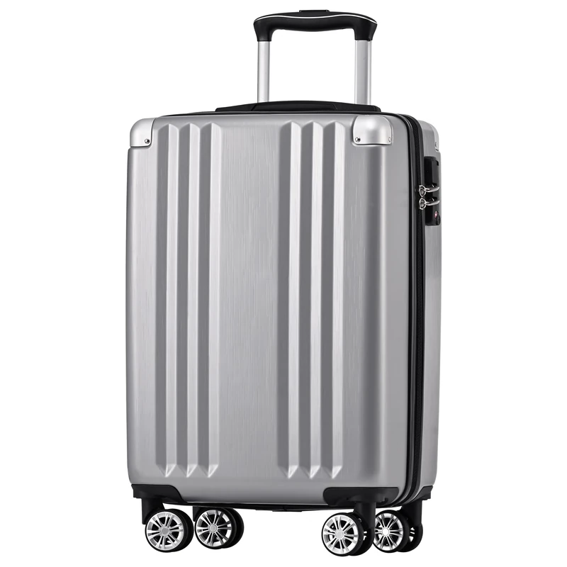 Merax Hard Shell Suitcase Trolley Suitcase Travel Suitcase Hand Luggage TSA Inch Lock 4 Wheels Telescopic Handle ABS Material M 56.5 x 37.5 x 22.5 cm Silver Grey, Silver Grey, M, Hard case