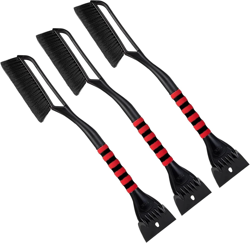 FOVAL 27" Ice Scraper Snow Brush (3 Pack), Wider Snow Scraper(4.73" Width) Snow Removal Car Brush with Comfortable Foam Grip for Cars, Trucks, SUVs, Windshield, Window - Winter Tool
