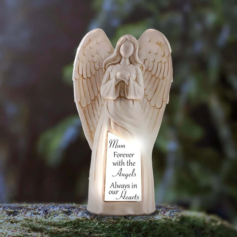 Muldale Mum Grave Ornament - Angel Statue with Solar Lights Mum Memorial Gifts for Graveside with Solar Light Verse for Mother Loved One