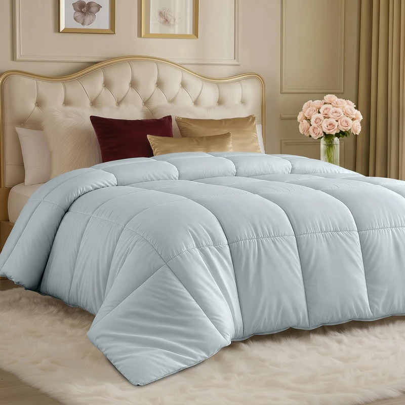 Utopia Bedding All Season 250 GSM Comforter - Plush Siliconized Fiberfill Comforters Queen Size - Box Stitched (Full/Queen, Light Gray)