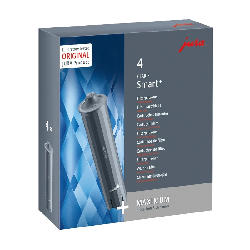 JURA Original - Claris Smart+ Filter Cartridge with Automatic Filter Detection - TÜV-Certified Hygiene - Pack of 4-25066