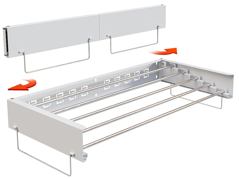 SKIKEN Wall Mounted Hidden Drying Rack for Laundry, Space Saving Master, Collapsible Towel Rack, Hidden Foldable, 5 Stainless Steel Rods, Clothes Drying Organizer, Sturdy Hanging (White, Medium-32)