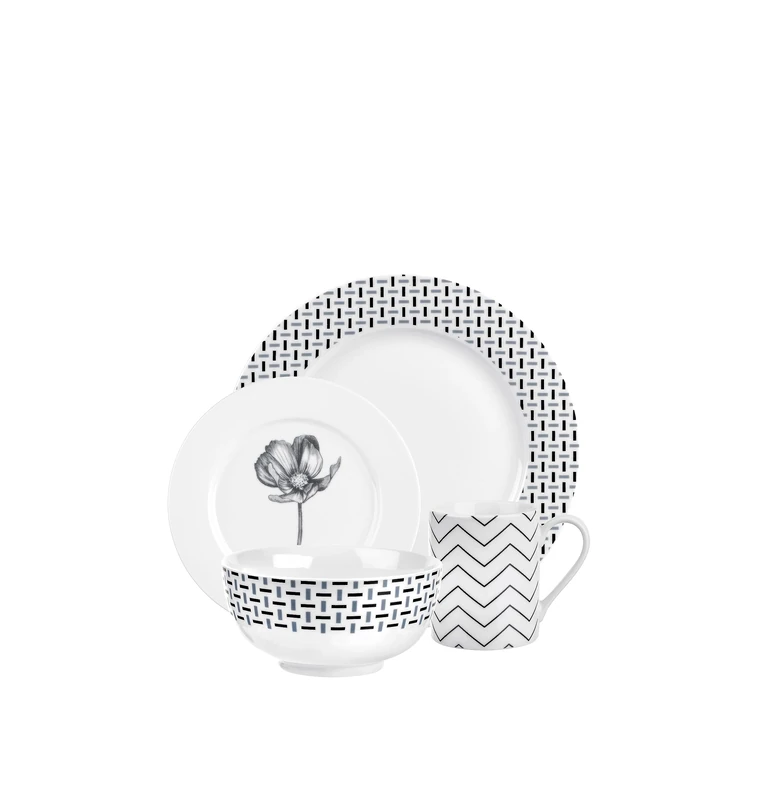 Portmeirion Home Stella 16 Piece Set Boxed Set, Grey, White