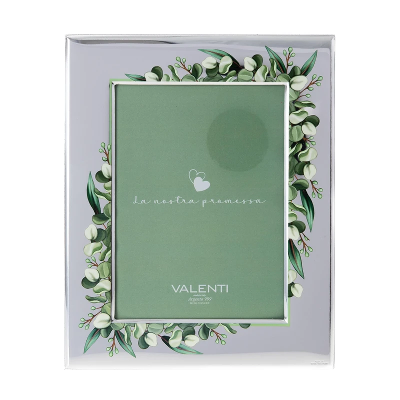 Valenti&Co - Wedding Promise - Silver Photo Frame Ideal as a Gift for the Promise of Wedding, with Green Details (13 x 18 cm)