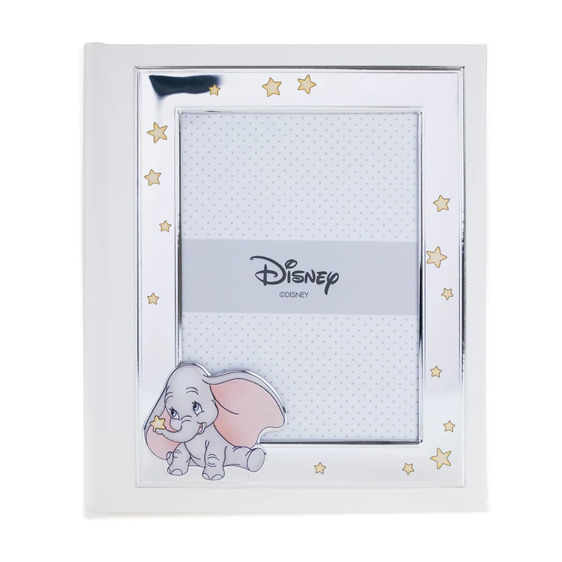 VALENTI & CO. Disney Baby - Dumbo Photo Album with Silver Frame for Baby Christening or Birthday Gift