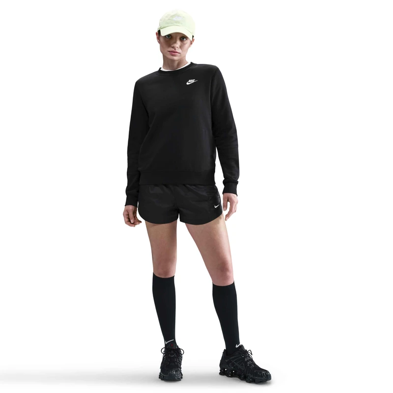 NIKE DQ5473-010 W NSW CLUB FLC CREW STD Sweatshirt Women's Black/White Size 2XL-S