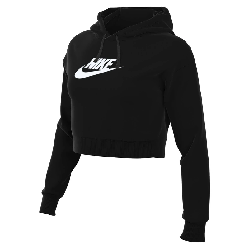 NIKE DQ5850-010 W NSW CLUB FLC GX CROP HDY Sweatshirt Women's Black/White Size XL-T