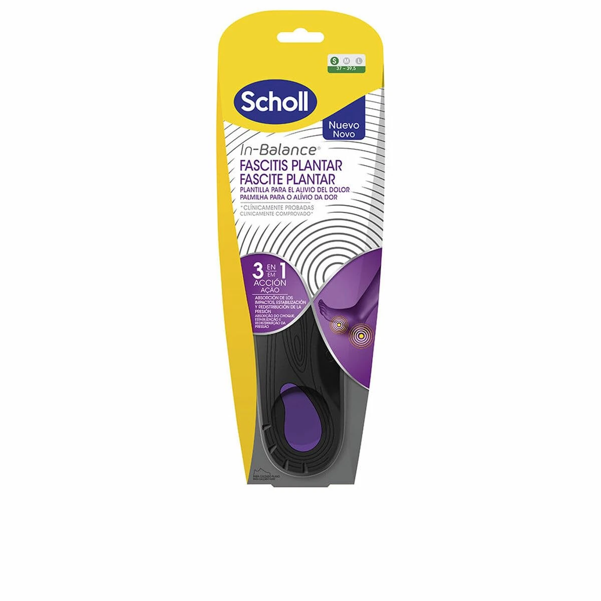 Scholl Plantar Fasciitis Anti-Pain Insoles | 3 in 1 in-Balance Technology | Instant and Lasting Relief | Comfort Adapted to Your Gait | Size S 37-39.5