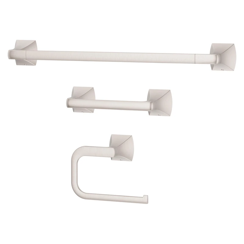 Pfister Bruxie 3-Piece Bathroom Hardware Set with Towel Bar, Towel Ring, and Toilet Paper Holder, Wall-Mounted, Spot Defense Brushed Nickel Finish, BTBBIE3GS