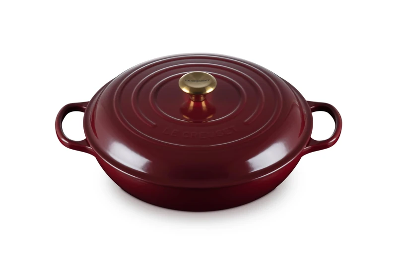 Le Creuset Signature Enamelled Cast Iron Shallow Casserole Dish With Lid, 30 cm, 3.2 Litres, Garnet, 21180309494441
