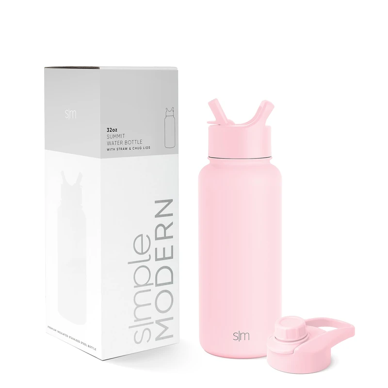 Simple Modern Water Bottle with Straw and Chug Lid | Insulated Stainless Steel Bottle for Sports Gym | Summit Collection | 950ml | Blush