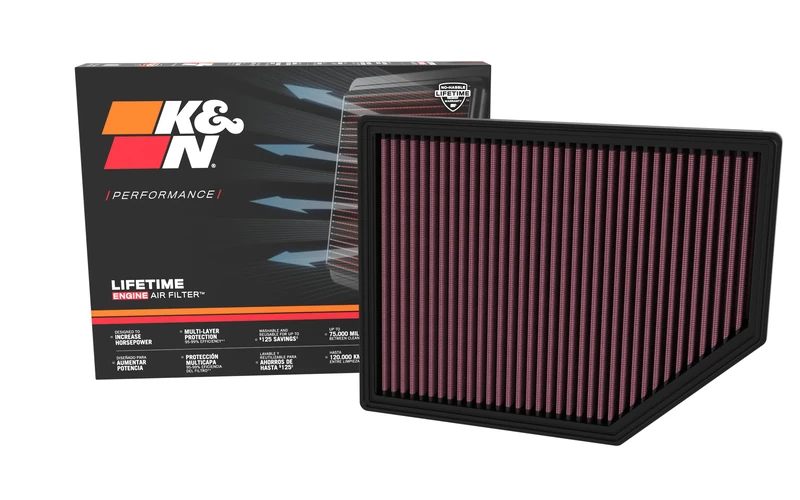 K&N Replacement Air Filter Compatible with Ford Bronco Raptor 3.0L V6 2022- (33-5132), Red