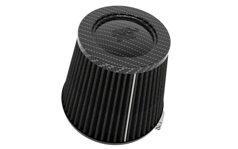 K&N Black Universal Dryflow Conical Air Filter - Carbon Fiber Top - 127mm flange, 165mm base, 114mm top, 143mm height (RU-3134HBK)