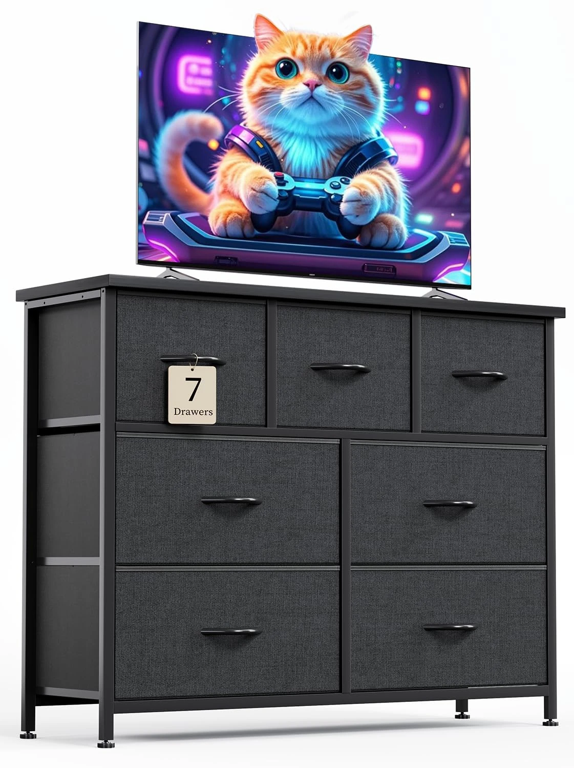 CAIYUN Chest of Drawers for Bedroom with 7 Drawers, Fabric Storage Drawer, Tall Black Hallway Storage Unit