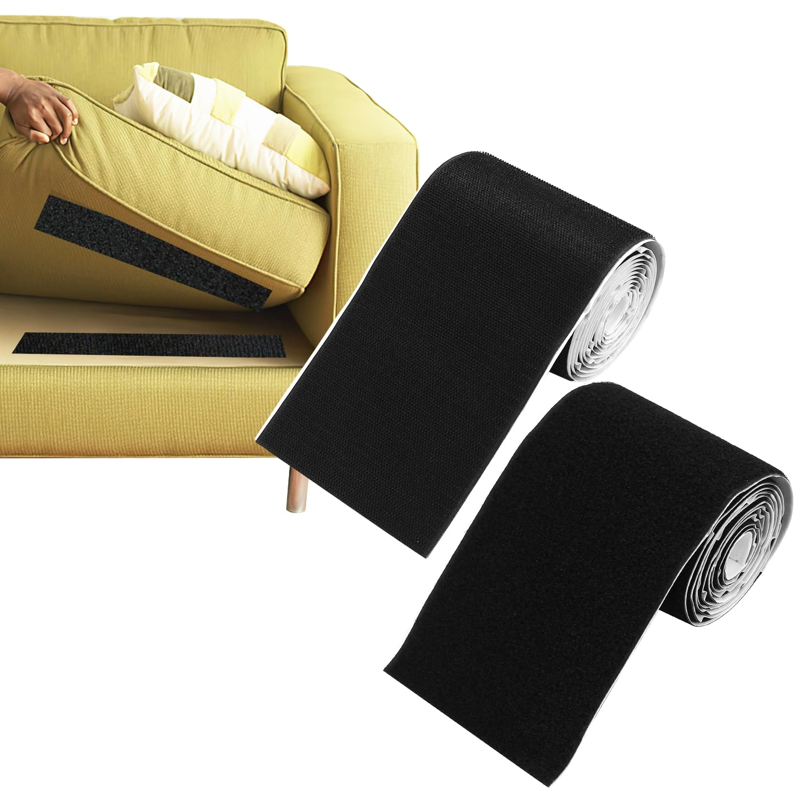 Non Slip Couch Cushion Gripper, Non Slip Cushion Pad Tape, Hook and Loop Tape with Adhesive, Rolled Self-Adhesive Hook Loop Tapes to Keep Underlay Couch Cushions from Sliding, 10cmx2m