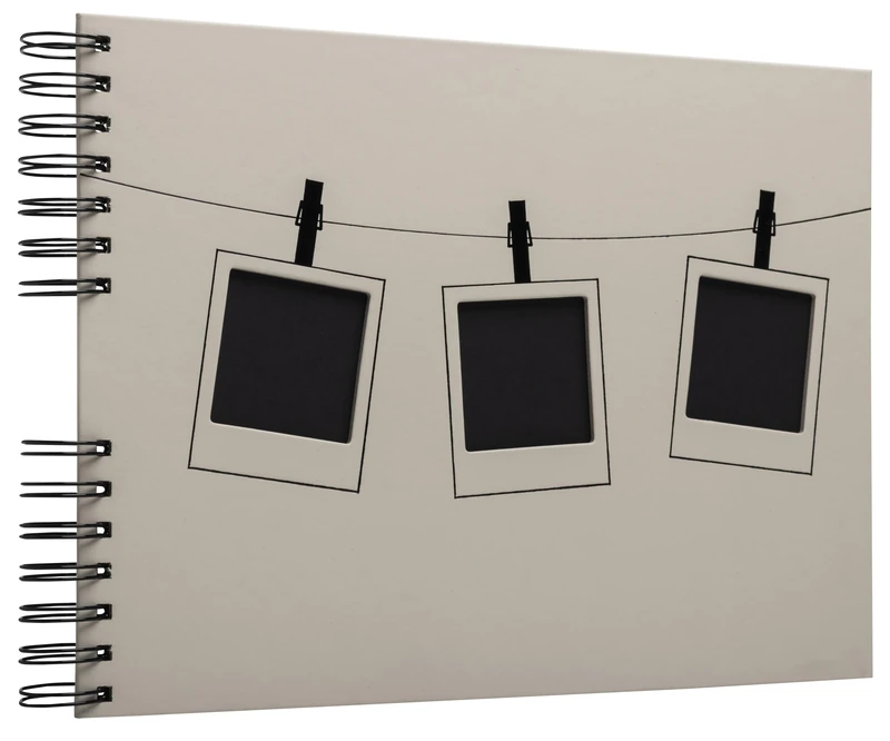 Exacompta - Ref 16823E - Instants spiral photo album beige - 150 photos - 50 black pages - format 32 x 22 cm - cover with PU effect paper and glossy black marking