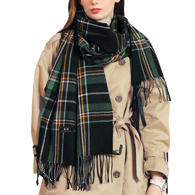 Gebell Women Tartan Scarf - Winter Plaid Blanket Scarves Long Soft Warm Tartan Check Scarfs Ladies Wool Spinning Tassel Shawl Stole UK