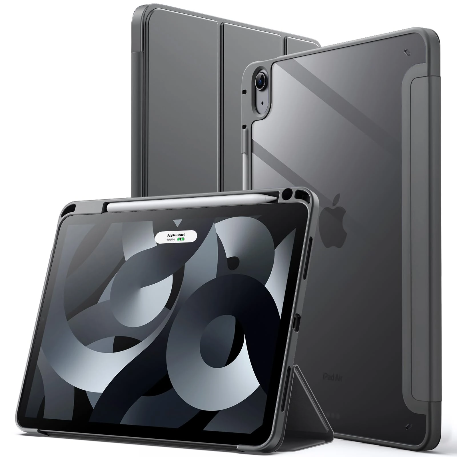 JETech Case for iPad Air 11-Inch M3/M2 (2025/2024), iPad Air 5/4 (2022/2020 5th/4th) with Pencil Holder, Clear Transparent Back Slim Stand Shockproof Tablet Cover, Auto Wake/Sleep (Space Grey)