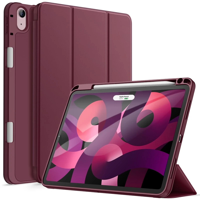 JETech Case for iPad Air 11-Inch M3/M2 (2025/2024), iPad Air 5/4 (2022/2020 5th/4th Generation 10.9-Inch) with Pencil Holder, Slim Tablet Cover with Soft TPU Back, Auto Wake/Sleep (Wine)