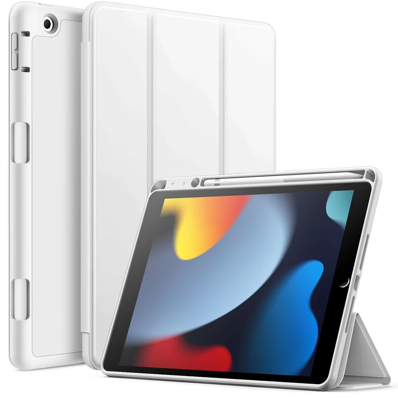 JETech Case for iPad 10.2 Inch 2021/2020/2019 (9th/8th/7th) Model with Pencil Holder, Slim Tablet Cover with Soft TPU Back, Auto Wake/Sleep (White)