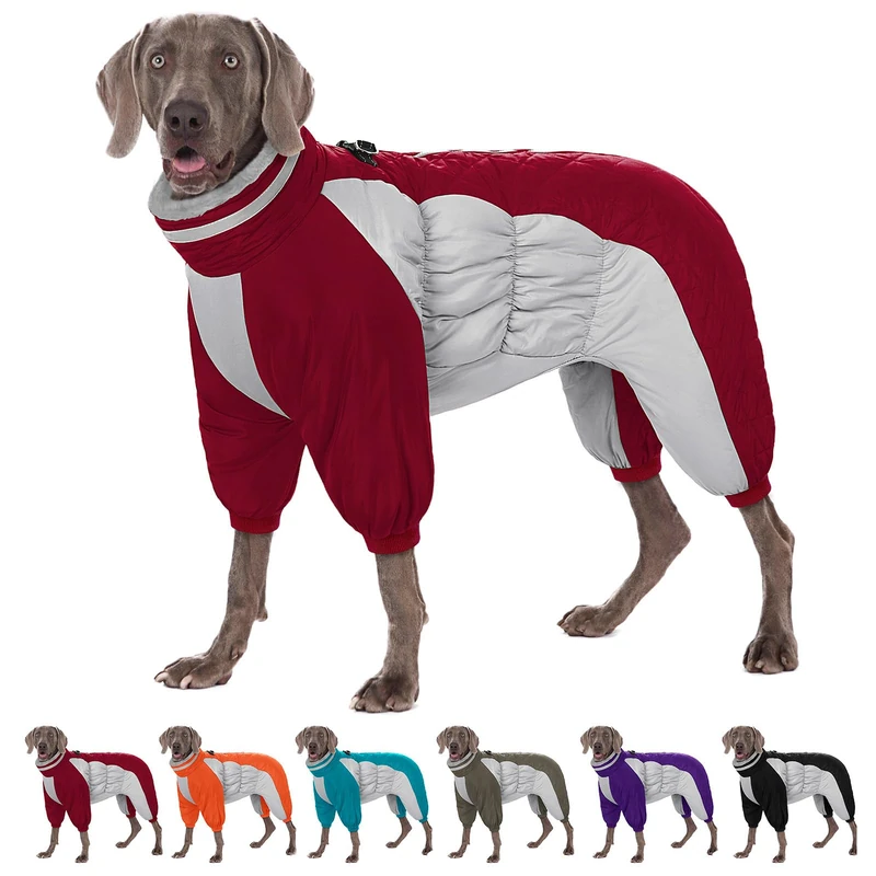 AOFITEE Fullbody Dog Coat - Warm Dog Christmas Coat Fleece Jacket for Large Dogs, Turtleneck Winter Coats with Harness, Reflective Dogs Puffer Jacket Four Legged Jackets for French Bulldog, Red L
