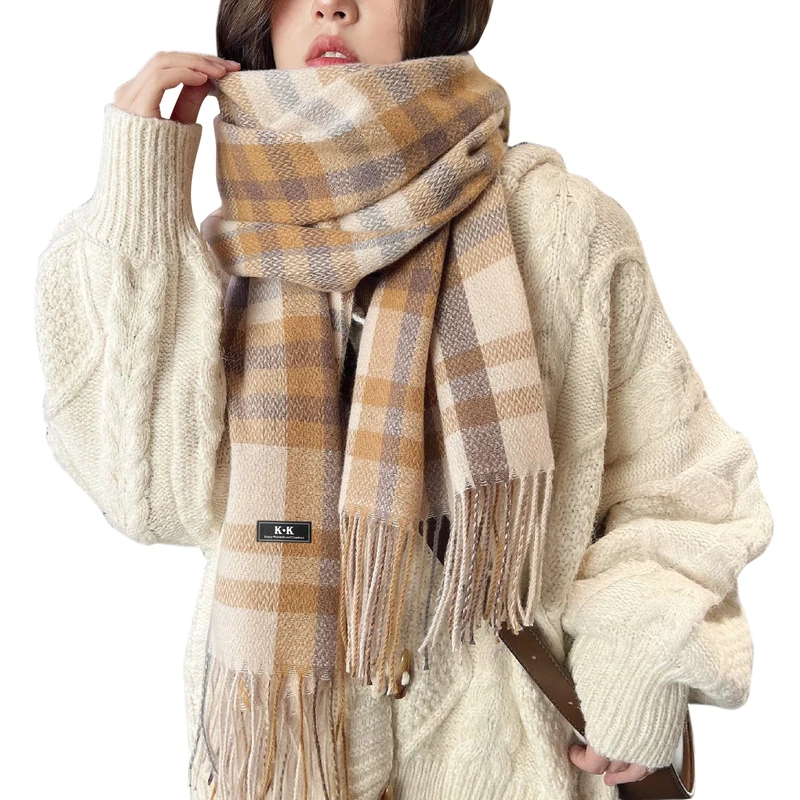 Gebell Women Tartan Scarf - Soft Warm Plaid Blanket Shawl with Tassel