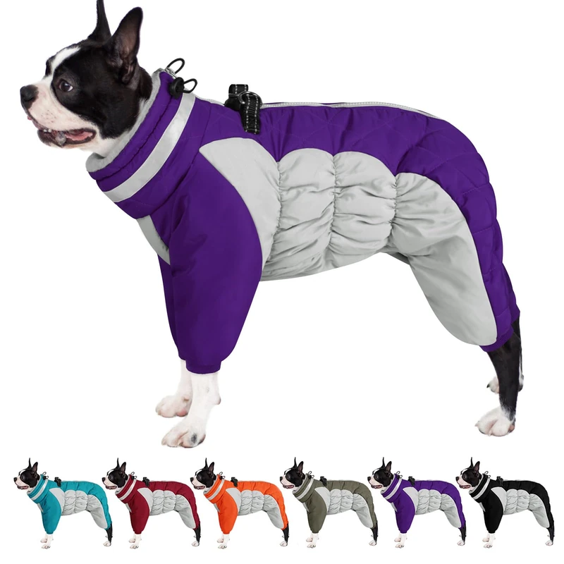 AOFITEE Dog Coat Warm Dog Puffer Jacket for Winter, Windproof Dogs Coat with Harness Built in, Reflective Turtleneck Dogs Winter Jacket Snowsuit, Full Body Fleece Coats for Small Medium Large Pet
