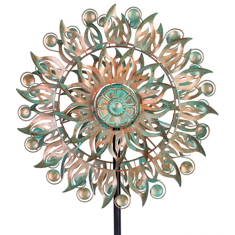 DREAMYSOUL Metal Wind Spinner, 16.5" Dia *64" Tall Large Wind Spinners Outdoor, 5 Pronged Kinetic Wind Sculptures & Spinners for Garden and Yard (Bronze)