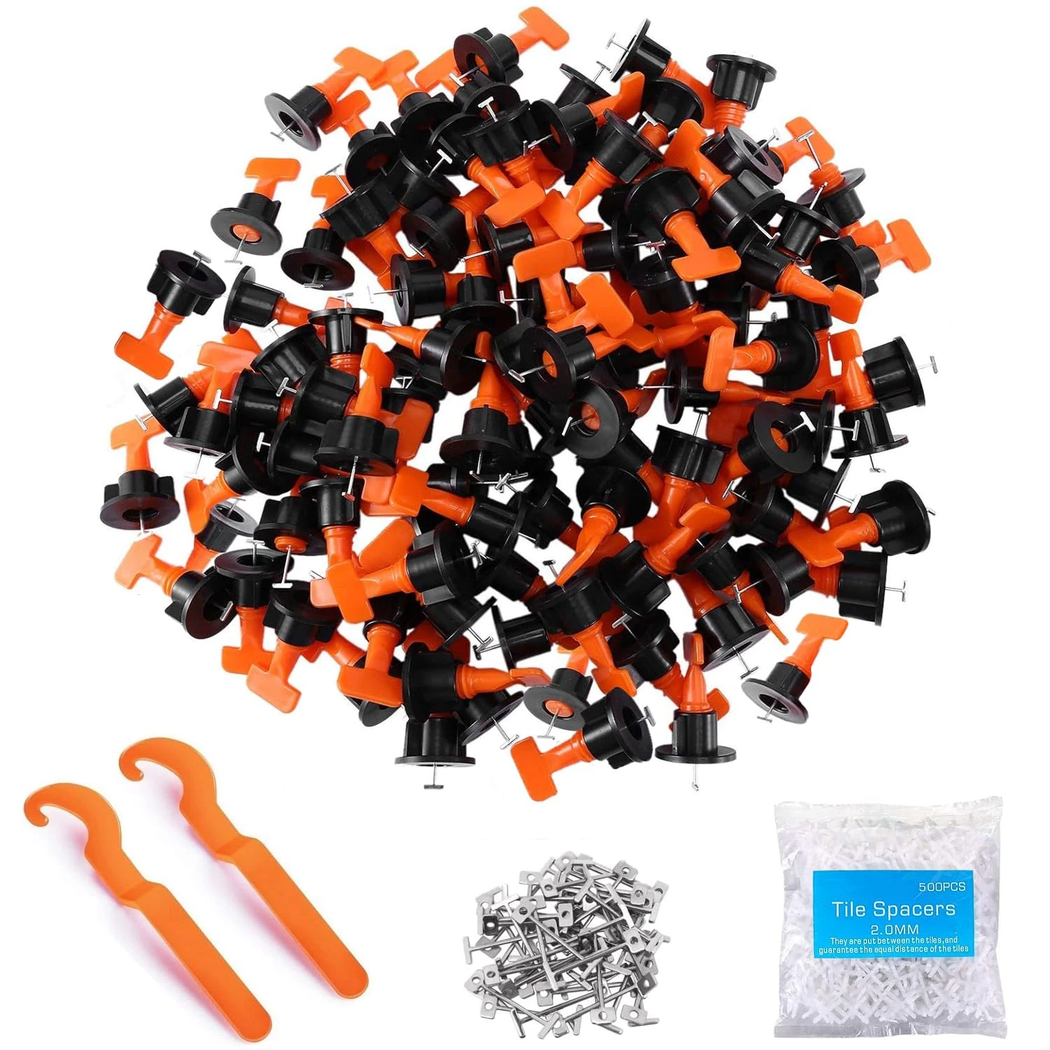Goysen Tile Leveling System 100pcs Tile Leveler Spacers with 2 Special Wrench, 500pcs 1/12" Tile Spacers. Tile Installation Tool Kit for Building Walls & Floors